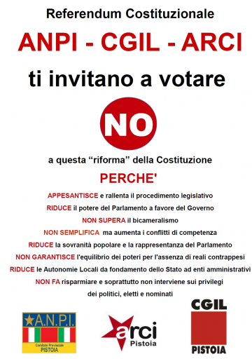 Volantino Anpi Cgil Arci per il No al referendum costituzionale